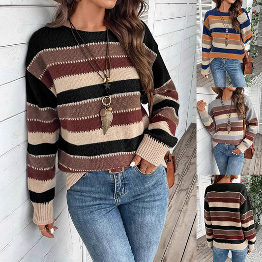 Colorblock striped sweater — casual, warm, stylish for autumn and winter
