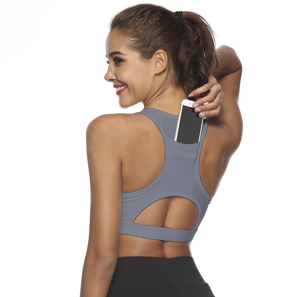 Sports bra with phone pocket — supportive, practical, stylish