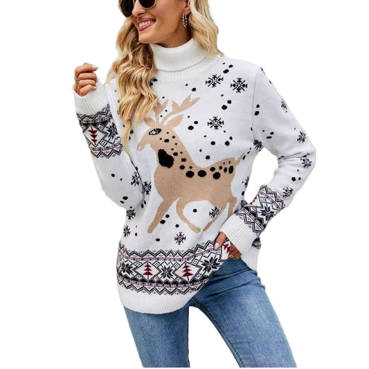 Cozy snowflake sweater —  loose fit, warm high collar