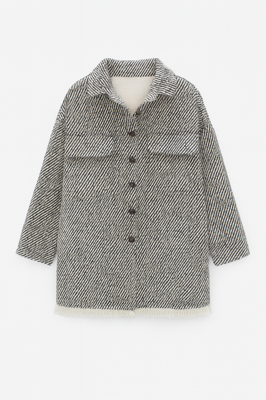 Overshirt im Fischgrät-Look mit Fransen