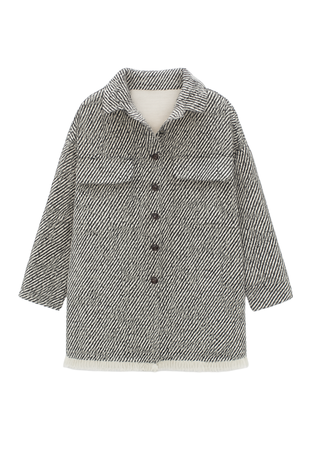 Herringbone Overshirt with Fringes – bold, textured, effortles