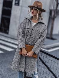 Overshirt im Fischgrät-Look mit Fransen