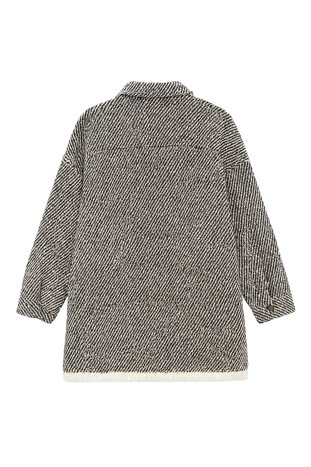 Herringbone Overshirt with Fringes – bold, textured, effortles