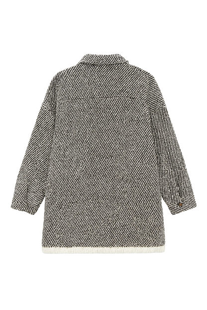 Herringbone Overshirt with Fringes – bold, textured, effortles