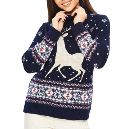 Cozy snowflake sweater —  loose fit, warm high collar